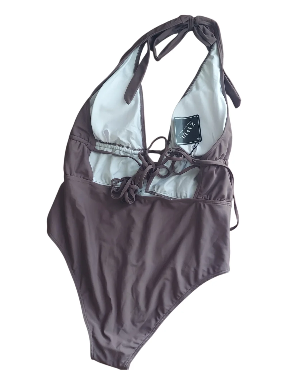 Zaful Mauve Halter Tie One-Piece Swimsuit